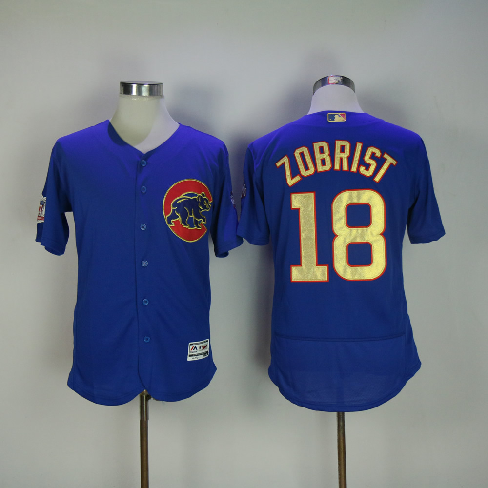 Men Chicago Cubs #18 Zobrist Blue Champion MLB Jerseys->chicago cubs->MLB Jersey